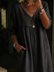 Women's midi dress, v-neck 3/4 sleeve