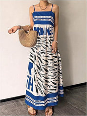 Womens Sardine Print Dress – Red Maxi Length – Chaotic Fashion