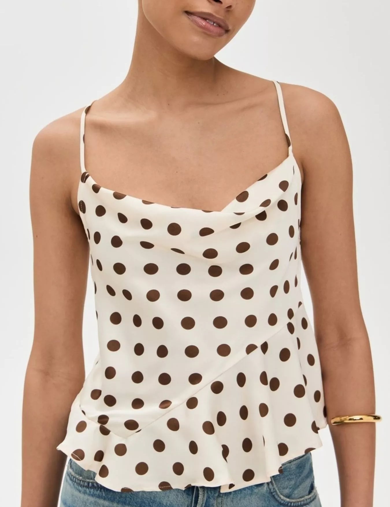 Women's Polka Dot Cowl Neck Cami – Back-Tie Detail – Chaotic Fashion