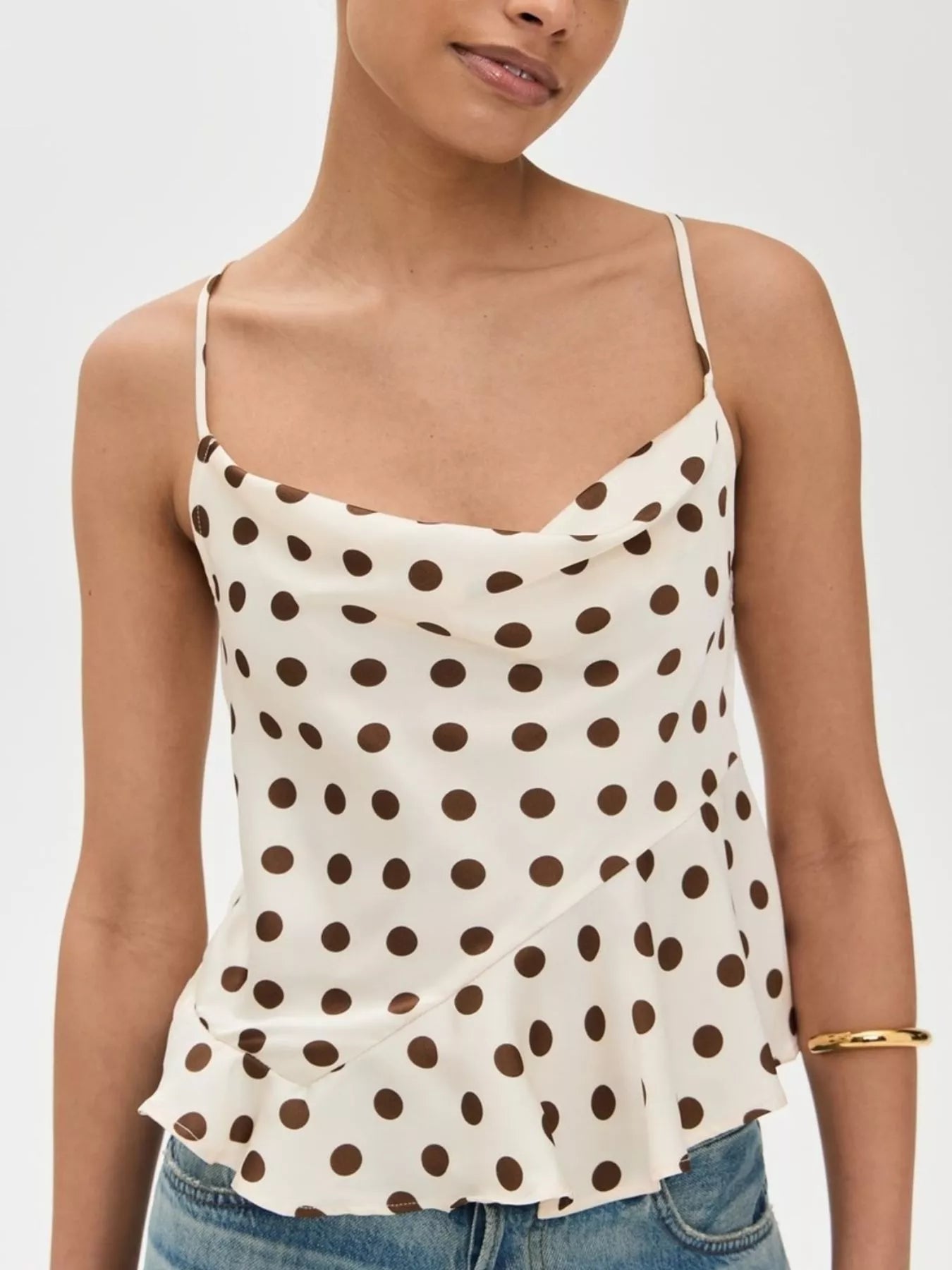 Women's Polka Dot Cowl Neck Cami – Back-Tie Detail – Chaotic Fashion