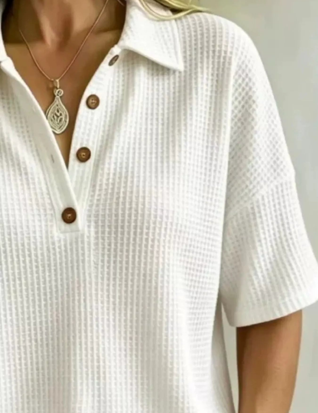 Waffle Knit Polo for Women – White Colorway – Chaotic Fashion