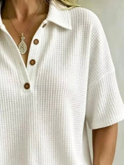 Waffle Knit Polo for Women – White Colorway – Chaotic Fashion