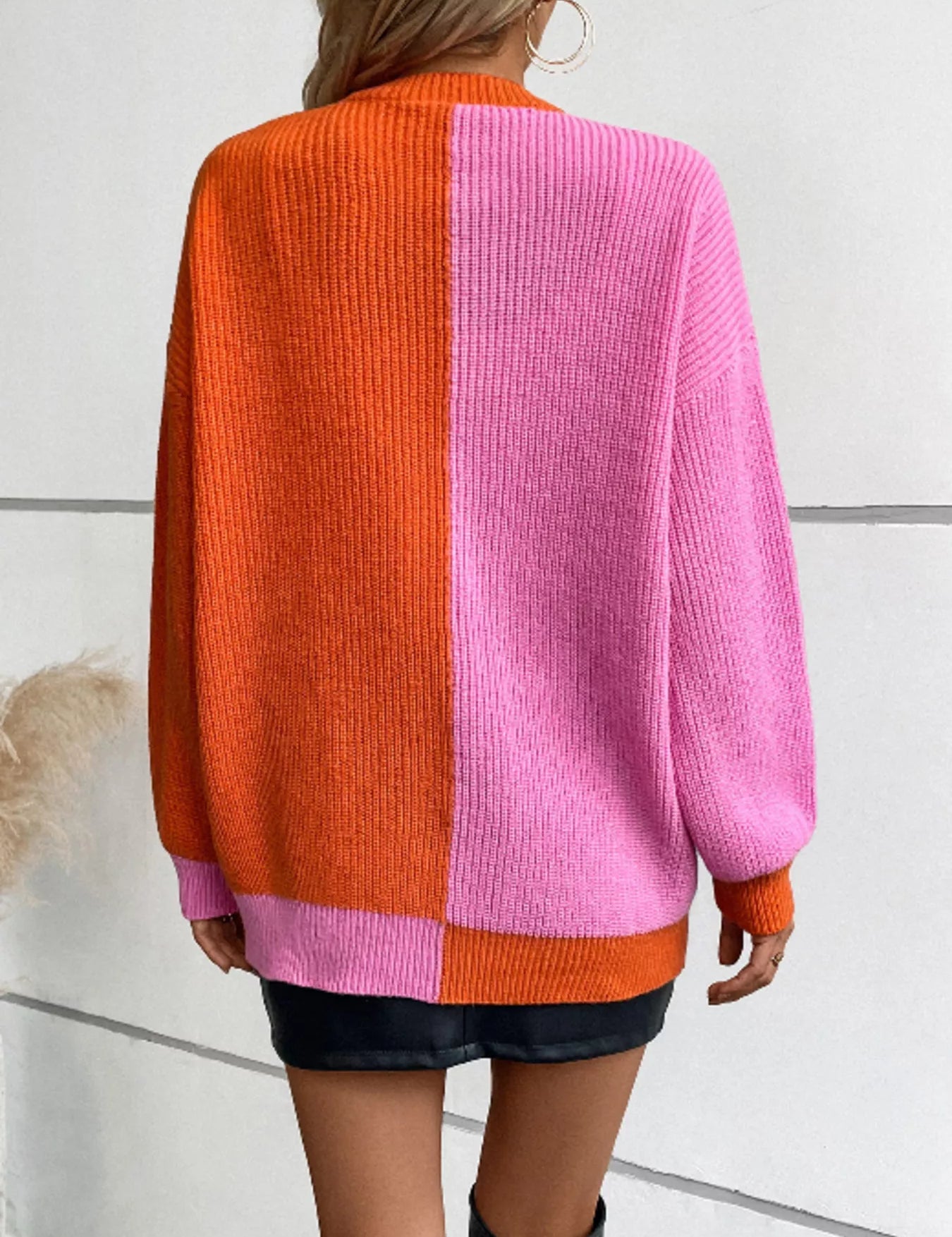 Women's colour block open front cardigan