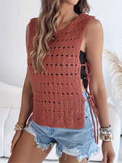 Women’s Crochet Sweater Top | Boho Chic Style | Sleeveless Openwork Knit