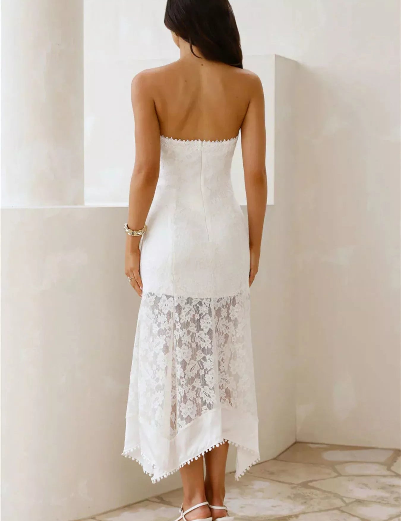 Bridal Shower Midi Dress – White Lace Partially Lined – Chaotic Fashion