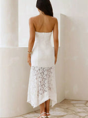 Bridal Shower Midi Dress – White Lace Partially Lined – Chaotic Fashion