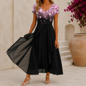 Women's Floral Midi Cocktail Dress with V-Neck | Elegant Evening & Party Dress