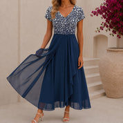 Women's Floral Midi Cocktail Dress with V-Neck | Elegant Evening & Party Dress