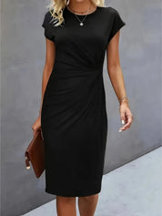 Women's Midi Evening Dress with Short Sleeves | Elegant Formal Occasion Dress