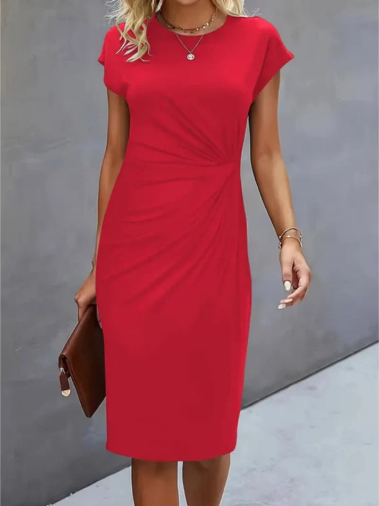 Women's Midi Evening Dress with Short Sleeves | Elegant Formal Occasion Dress