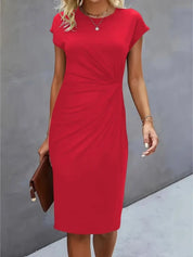 Women's Midi Evening Dress with Short Sleeves | Elegant Formal Occasion Dress