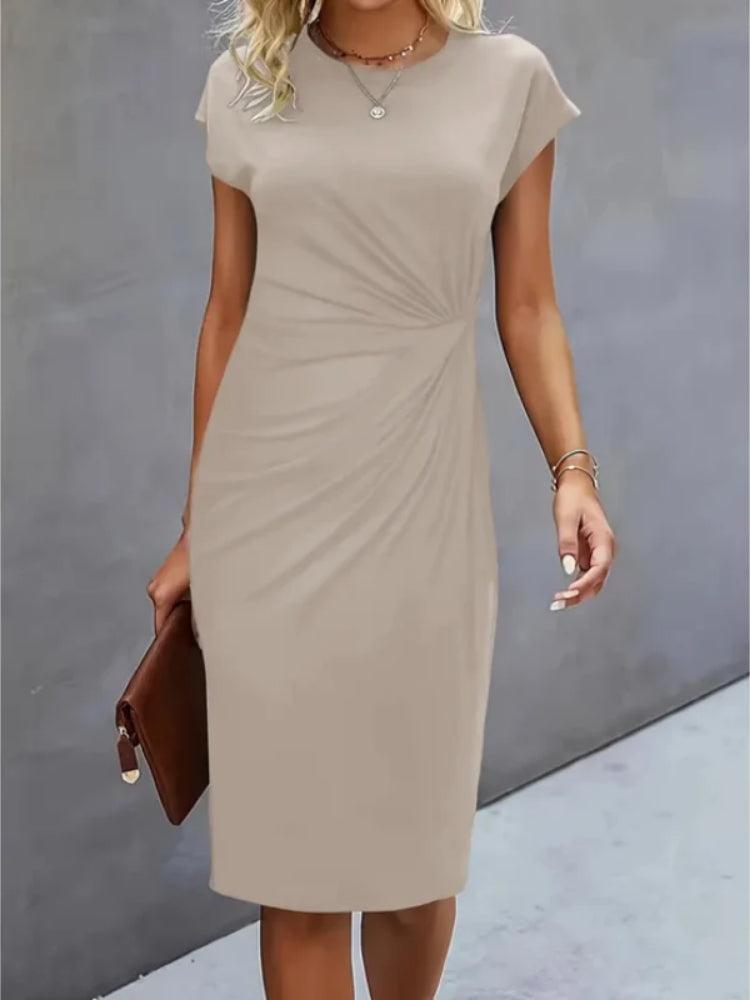Women's Midi Evening Dress with Short Sleeves | Elegant Formal Occasion Dress