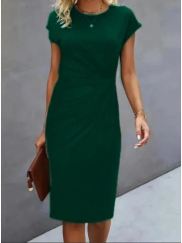 Women's Midi Evening Dress with Short Sleeves | Elegant Formal Occasion Dress
