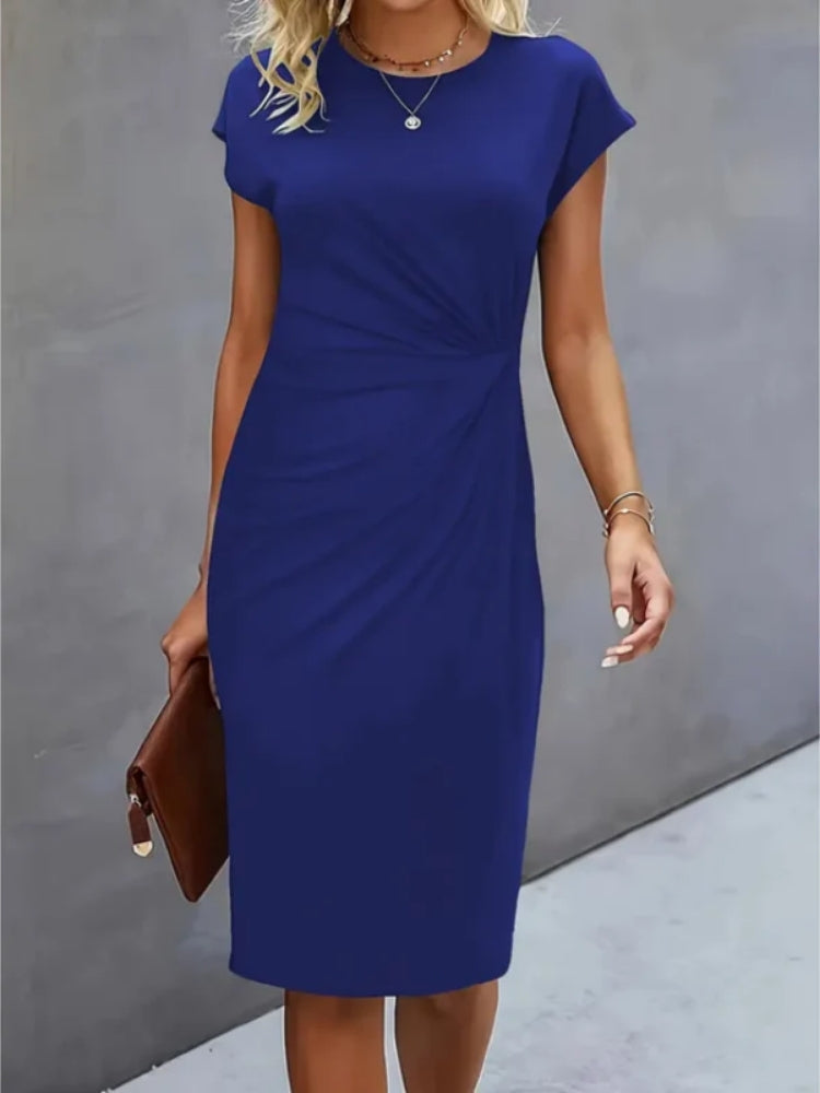 Women's Midi Evening Dress with Short Sleeves | Elegant Formal Occasion Dress