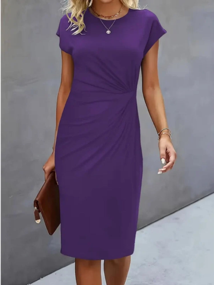 Women's Midi Evening Dress with Short Sleeves | Elegant Formal Occasion Dress