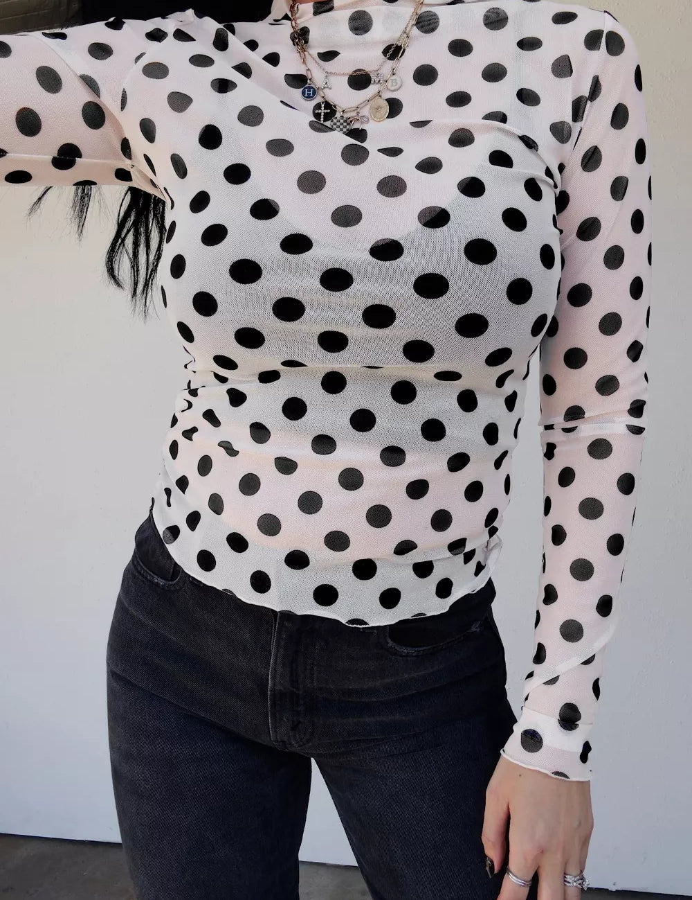 Women's polka dot top, long sleeve