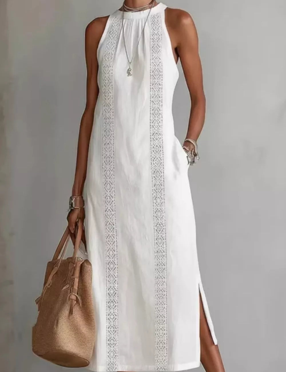 Maxi Dress – Side Slit with Pockets in White – Chaotic Fashion