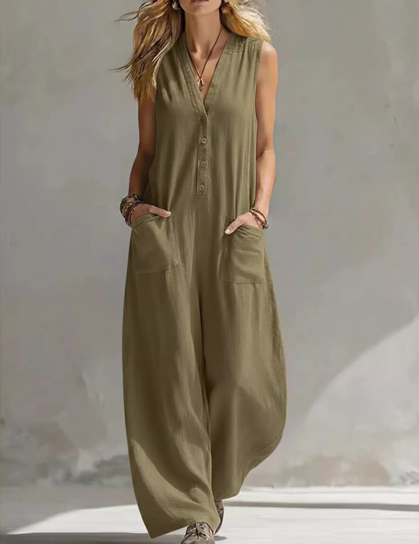 Plus Size Wide-Leg Jumpsuit – Flowing Fit in Sky Blue – Chaotic Fashion