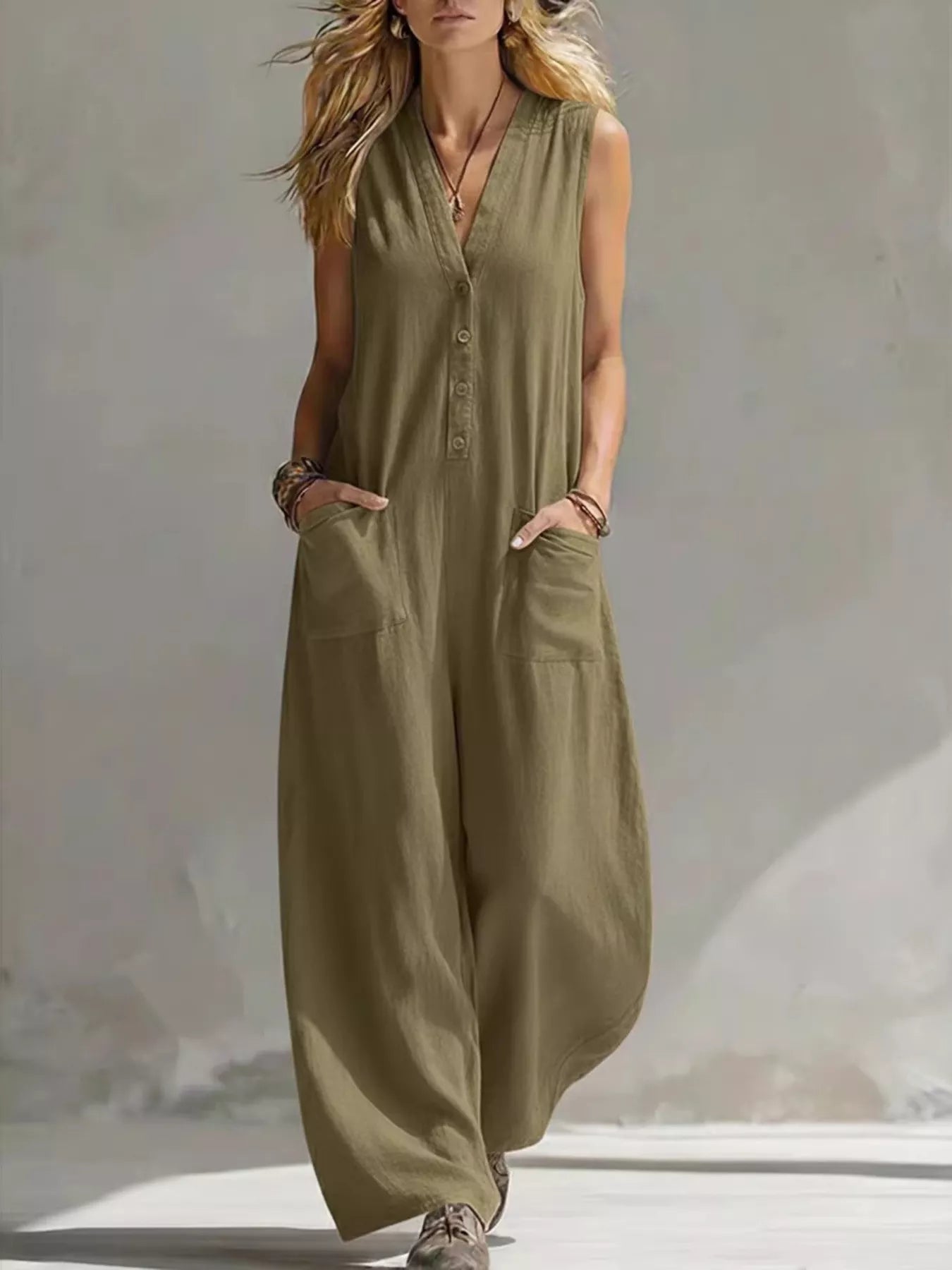 Plus Size Wide-Leg Jumpsuit – Flowing Fit in Sky Blue – Chaotic Fashion