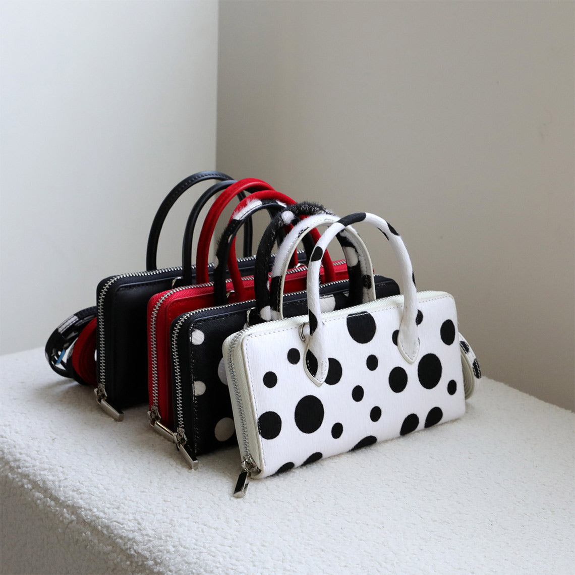 Fur Leather Polka Dot Small Clutch Handbag