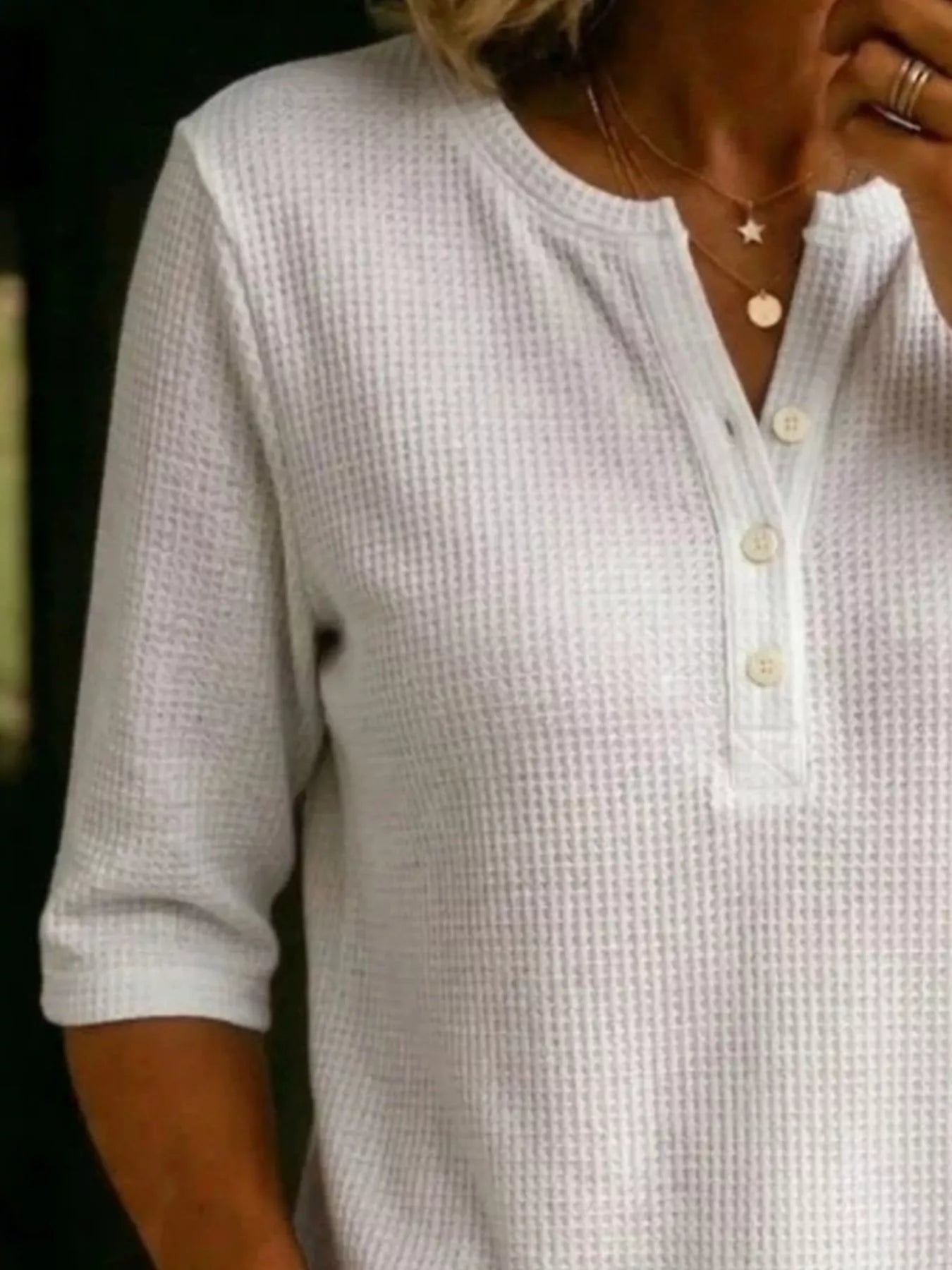 Waffle Henley for Women – White Colorway – Chaotic Fashion