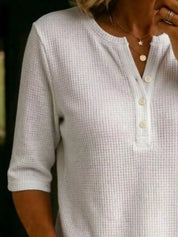 Waffle Henley for Women – White Colorway – Chaotic Fashion