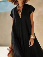 Women's maxi dress in colour block, v-neck