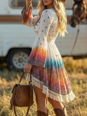 Womens Mini Dress – Fringe Hem Detail in White – Chaotic Fashion