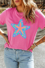 Starfish Print Tee for Women – Fuchsia Pink – Chaotic Fashion