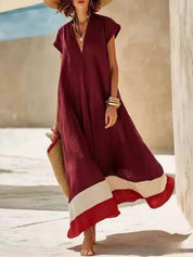 Women's maxi dress in colour block, v-neck