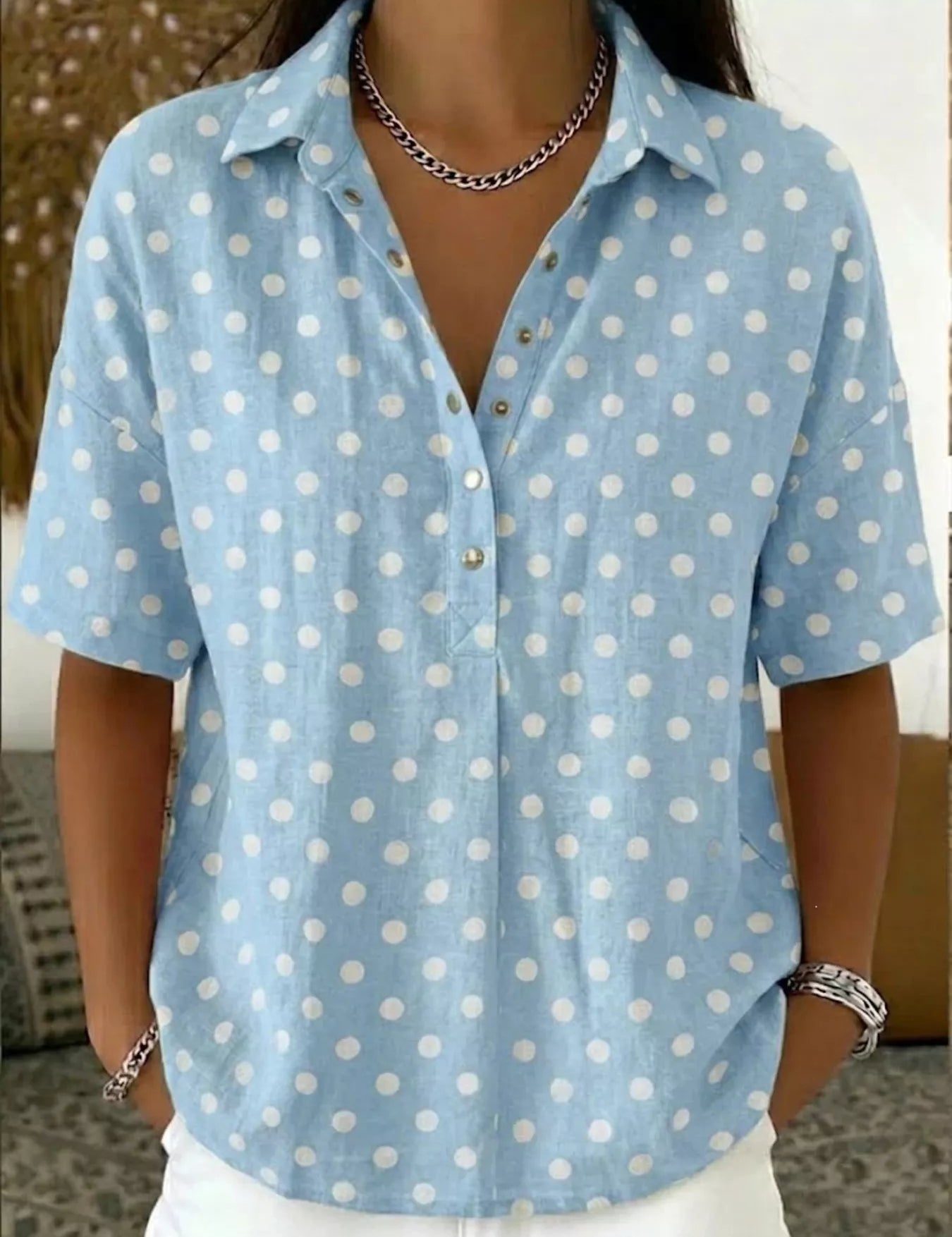Polka Dot Shirt – Short Sleeve in Light Blue – Chaotic Fashion