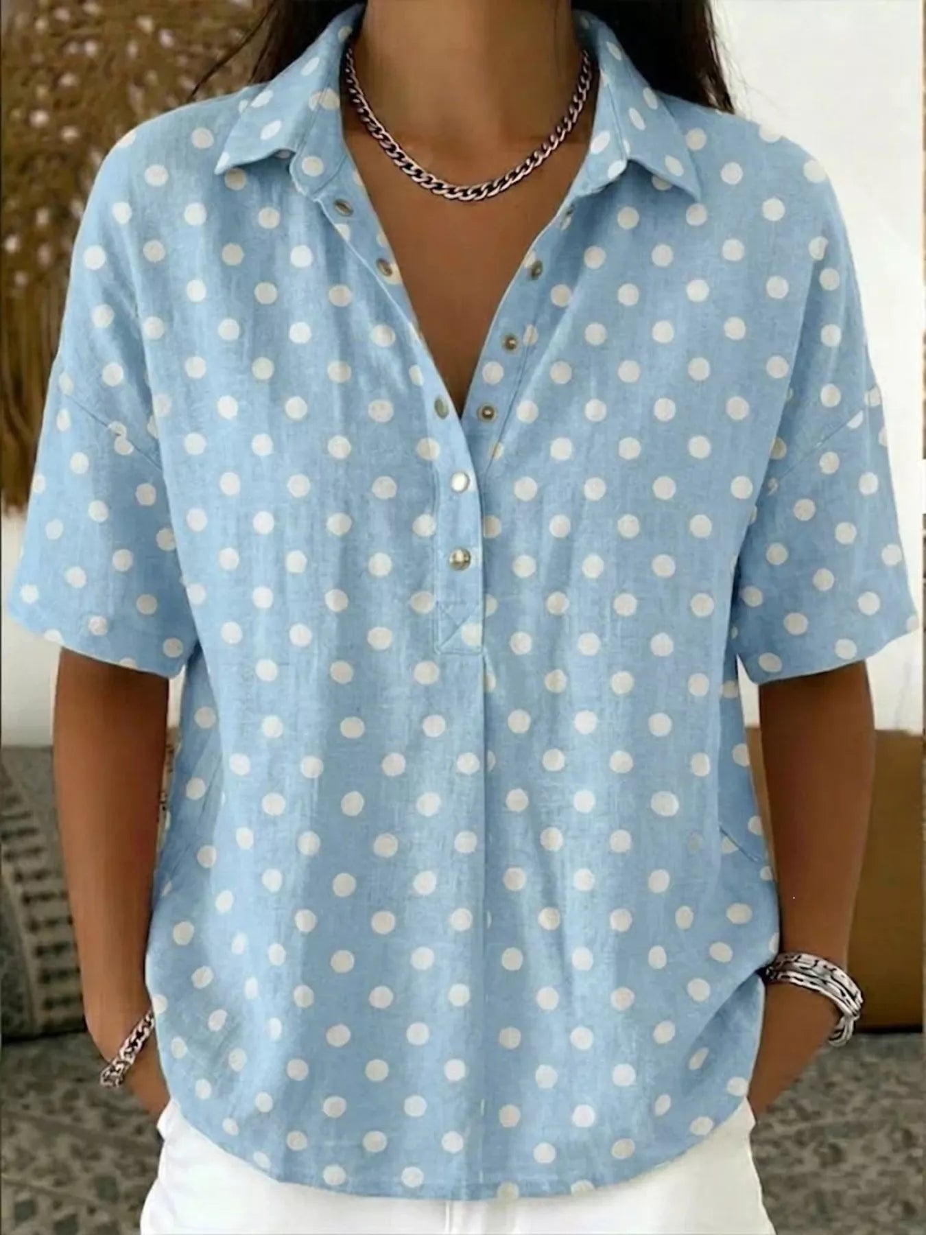 Polka Dot Shirt – Short Sleeve in Light Blue – Chaotic Fashion