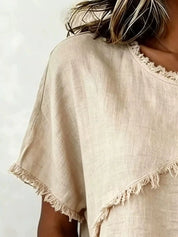 Womens Frayed Hem Top – Soft Polyester in White – Chaotic Fashion