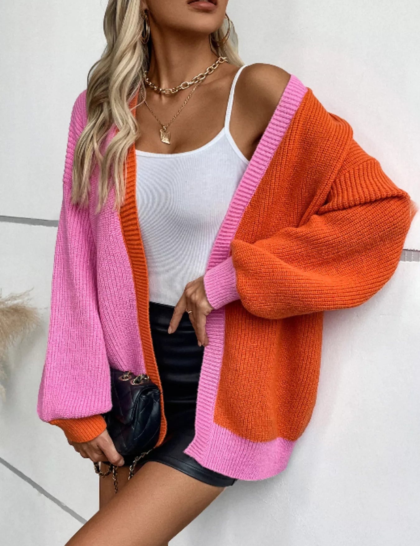 Women's colour block open front cardigan