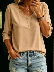 V-Neck Raw Hem Top – Light Blue Colorway – Chaotic Fashion