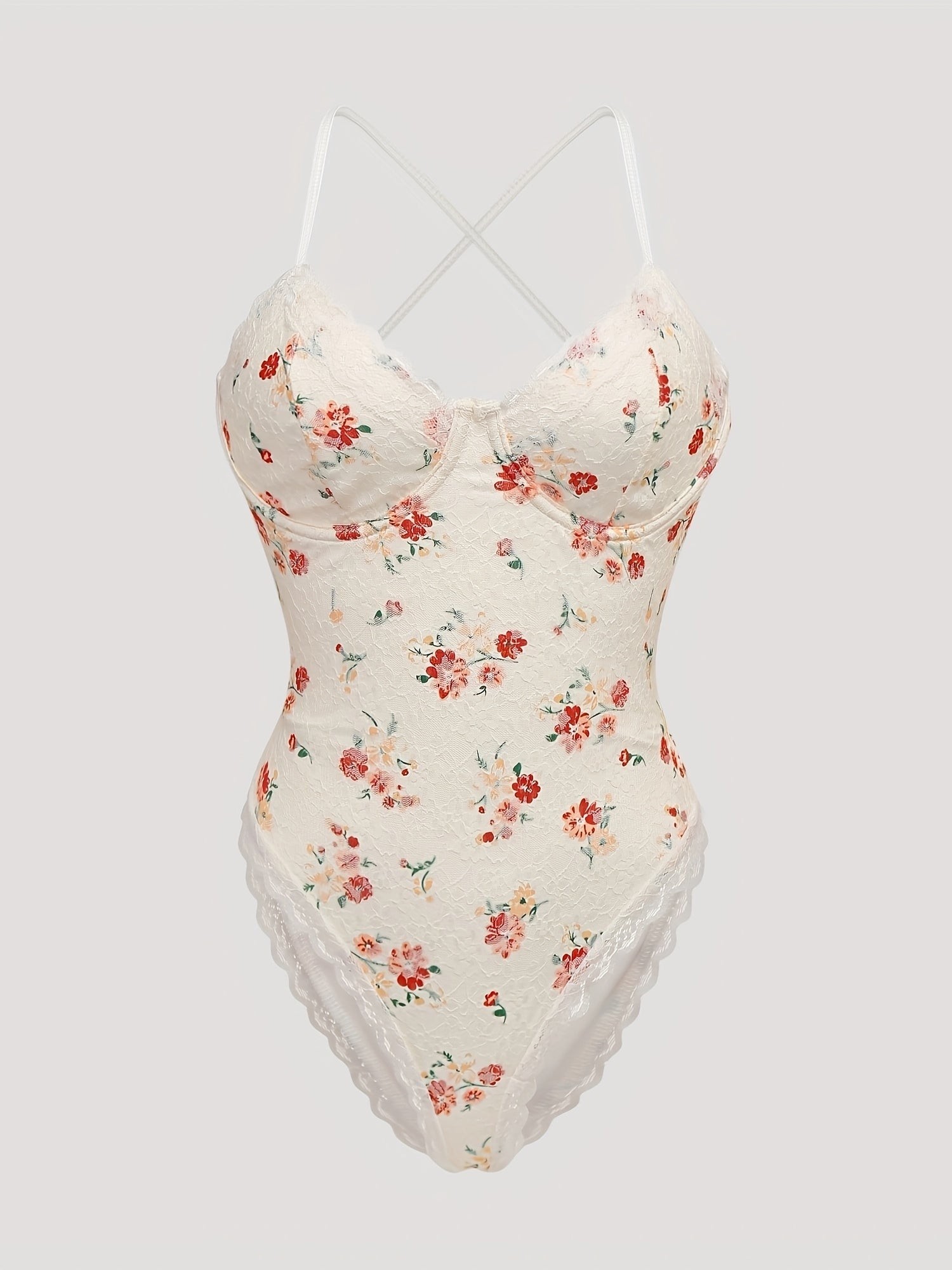 Women’s Floral Backless Bodysuit | Deep V-Neck Lace | One-Piece for Spring & Summer