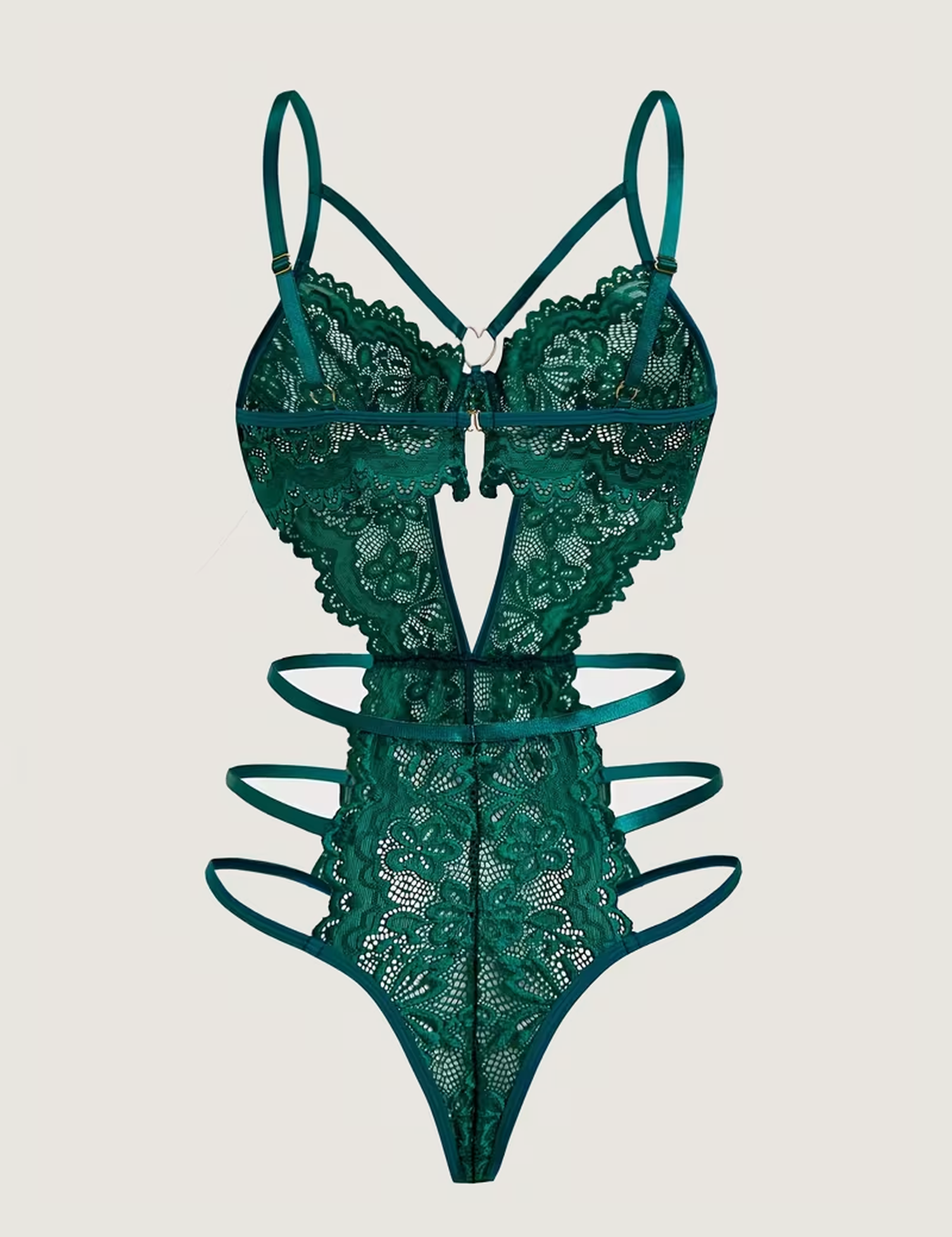 Emerald floral lace bodysuit, front view