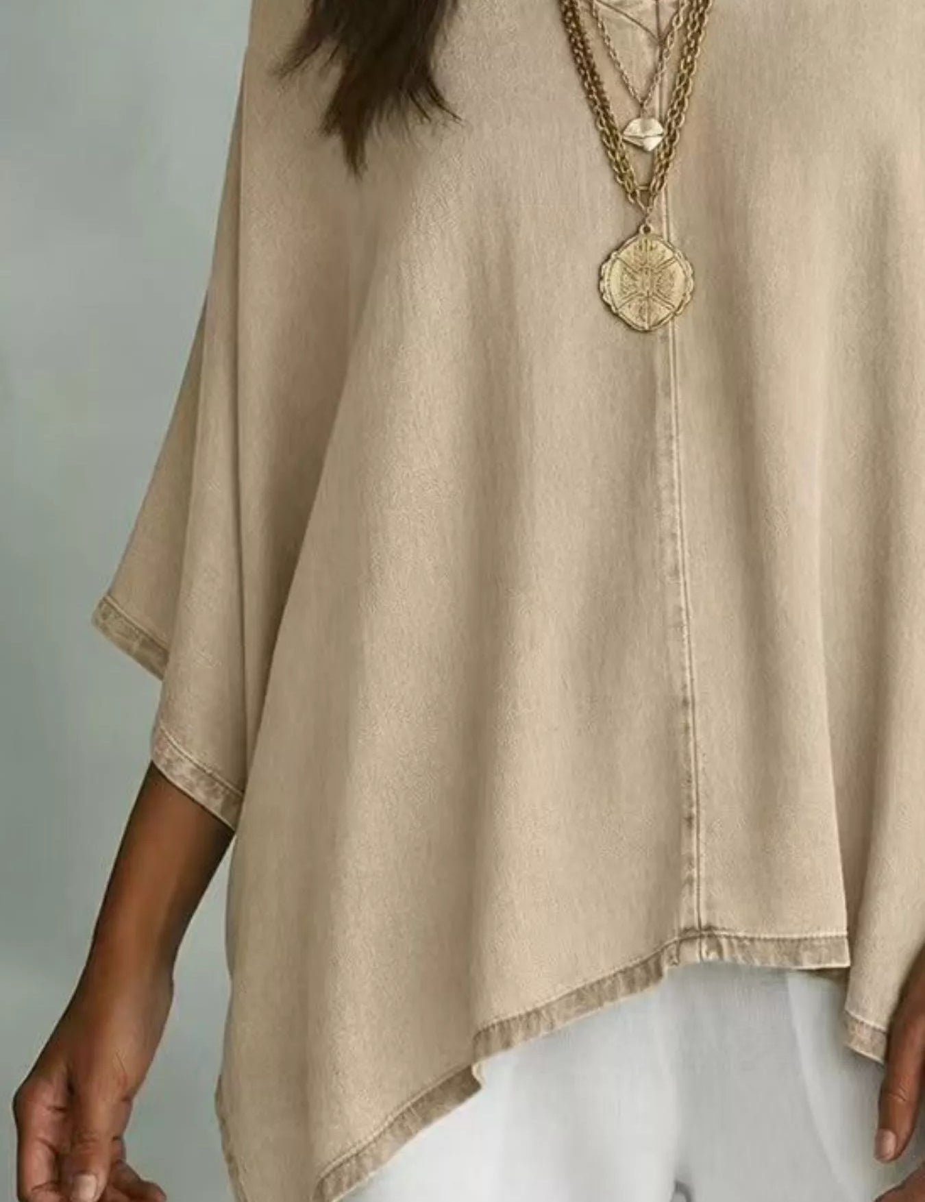 Women's V-Neck Batwing Sleeve Tee – Drapey Casual Style – Chaotic Fashion
