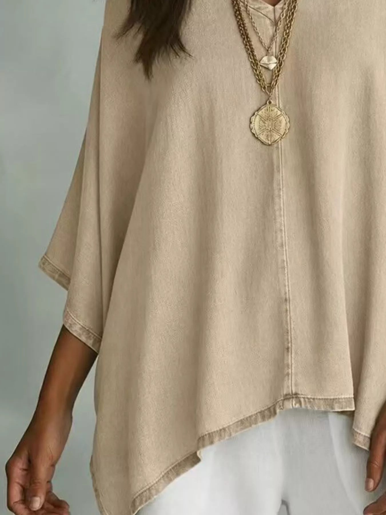 Women's V-Neck Batwing Sleeve Tee – Drapey Casual Style – Chaotic Fashion