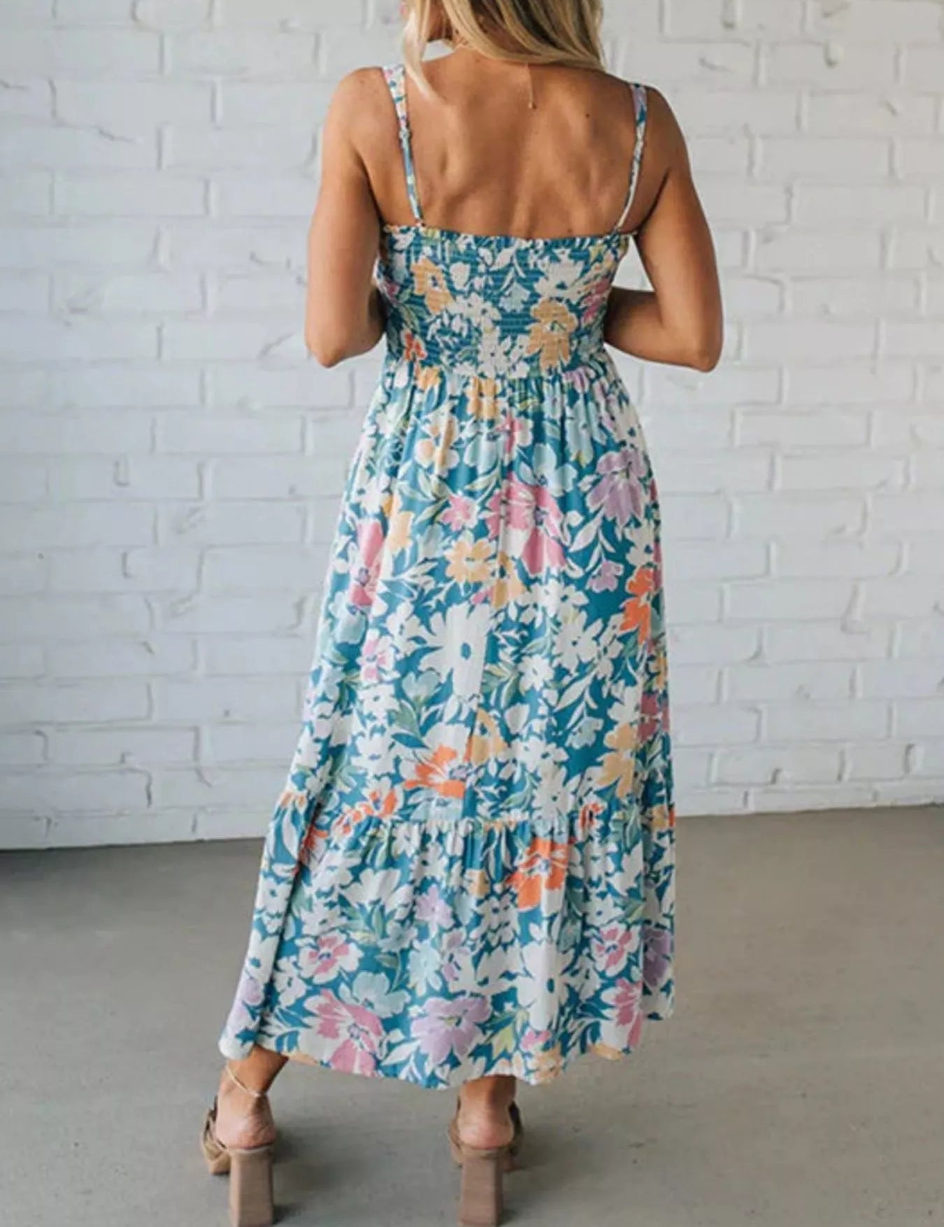 Women's midi dress in floral, square neck
