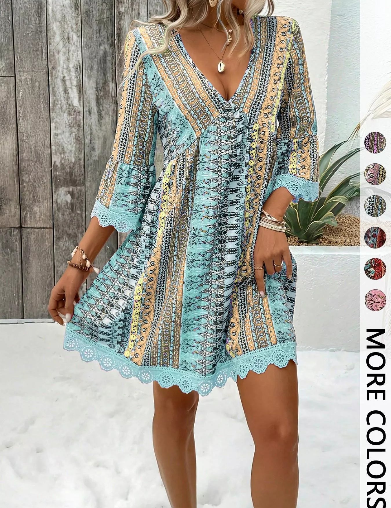 Women's midi dress in printed, v-neck