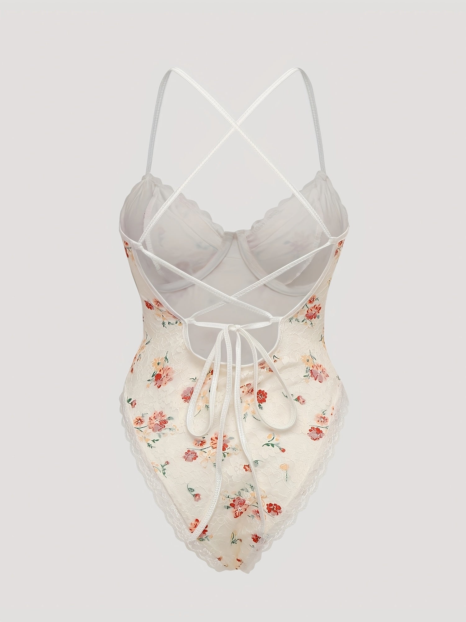 Women’s Floral Backless Bodysuit | Deep V-Neck Lace | One-Piece for Spring & Summer