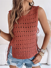 Women’s Crochet Sweater Top | Boho Chic Style | Sleeveless Openwork Knit