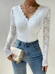 Women’s Lace Deep V-Back Jumpsuit | Off-Shoulder Long Sleeve Sheer One-Piece for All-Season Wear