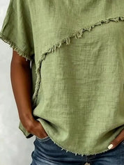 Plus Size Frayed Hem Top – Purple Casual Look – Chaotic Fashion