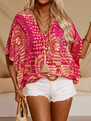 Womens V-Neck Top – Printed Style in Sherbet – Chaotic Fashion