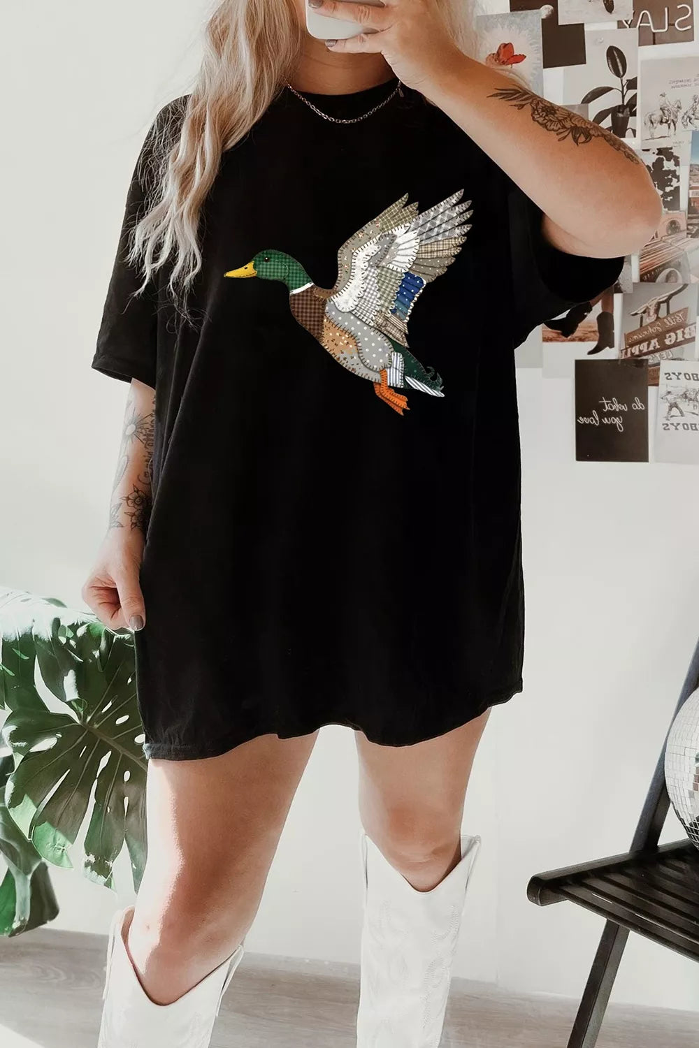 Duck Graphic T-Shirt for Women – Black Oversized Fit – Chaotic Fashion