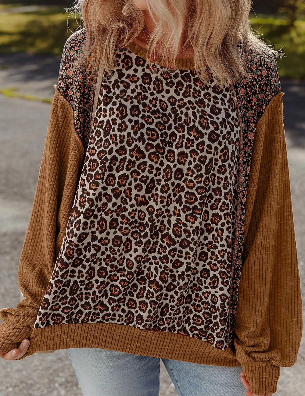 Women's floral sweatshirt, puff sleeve