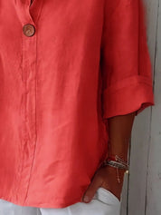 Button-Front Linen Blouse – Green Everyday Wear – Chaotic Fashion