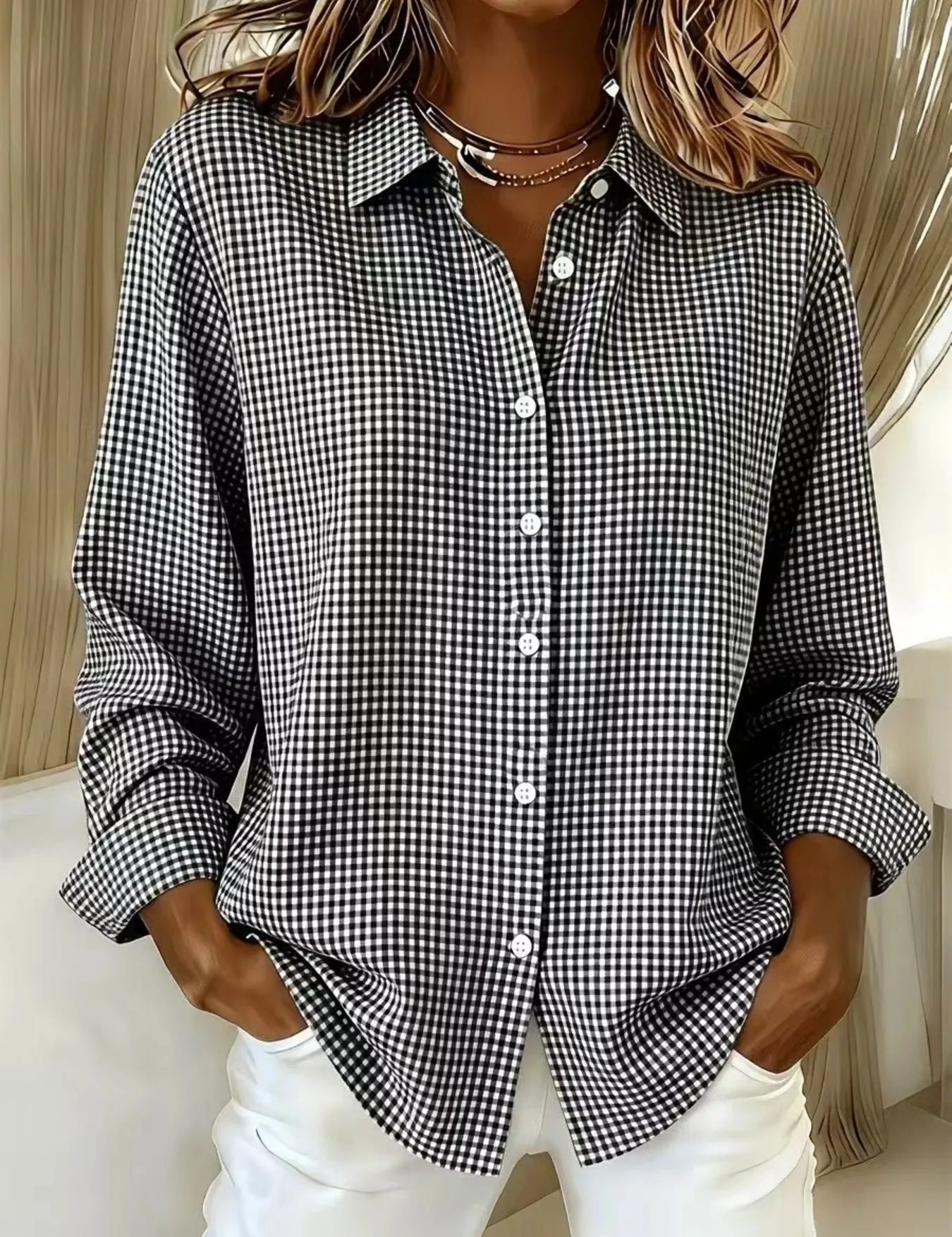 Women's plaid shirt, long sleeve